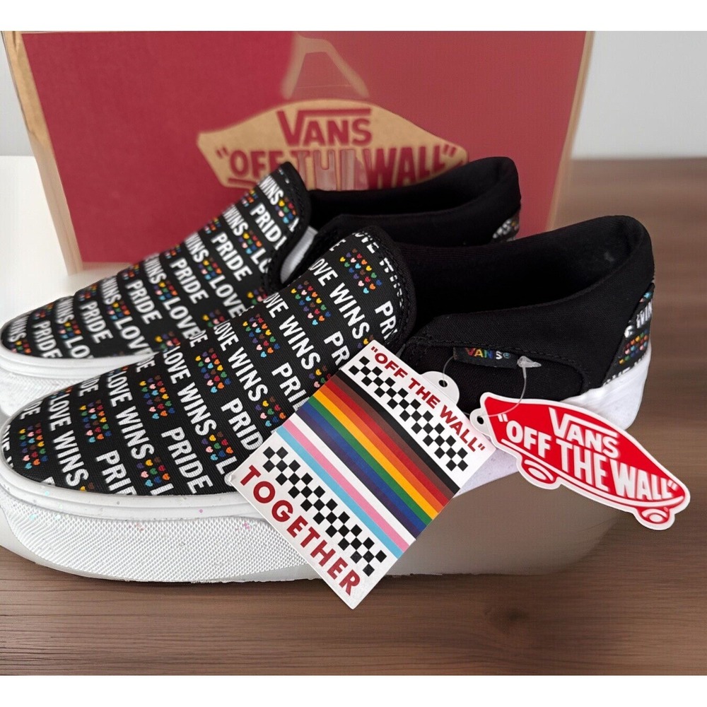 Vans‎ Asher Rainbow Pride Slip On Sneakers Womens 6.5 Multicolor Glitter Shoes